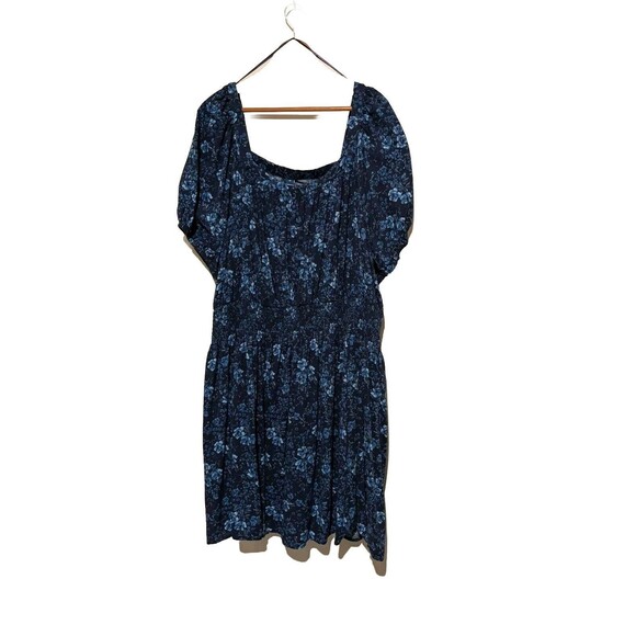 Old Navy Waist-Defined Puff Sleeve Blue Floral Mini Dress 3x Plus Cotton Blend - Picture 2 of 6